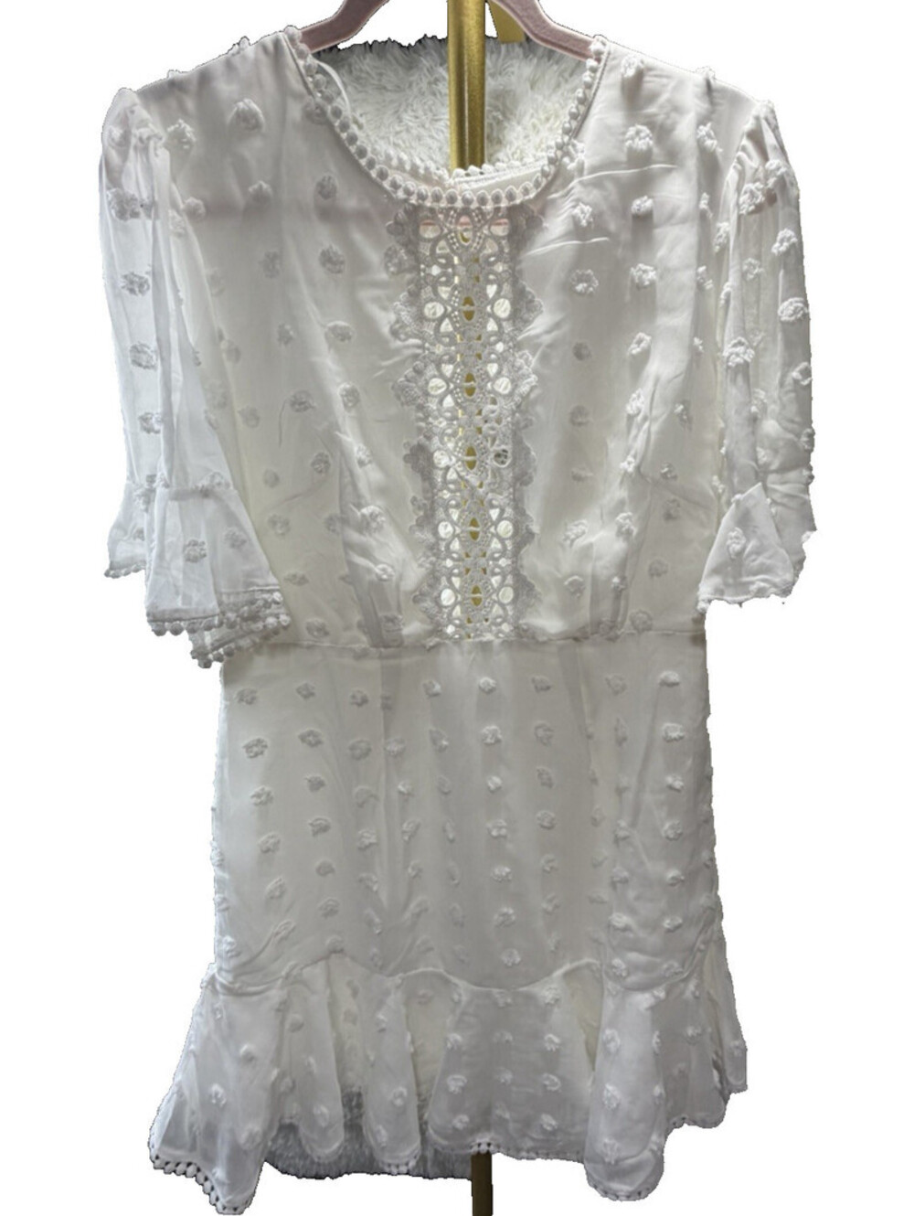 Selfie Leslie Women's White Ruffle Mini Dress Open Back Textured Size L